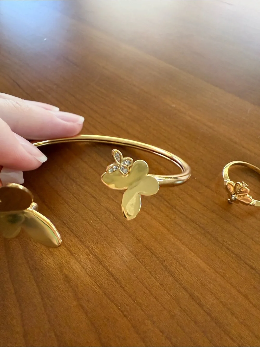 Kate Spade Gold Butterfly Floral Bracelet + Ring Set Size